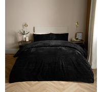 OHS Faux Fur Ribbed Fleece Duvet Cover Bedding Set, Black - Double