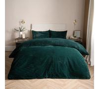 OHS Faux Fur Ribbed Fleece Duvet Cover Bedding Set, Green - King