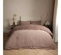 OHS Faux Fur Ribbed Fleece Duvet Cover Bedding Set, Mink - Superking