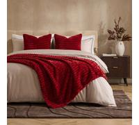 Ohs Faux Fur Ribbed Fleece Throw Blanket Winter Warm Supersoft - 200 X 240Cm - Red