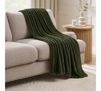 Ohs Faux Fur Ribbed Fleece Throw Blanket Winter Warm Supersoft - 200 X 240Cm - Woodland Green