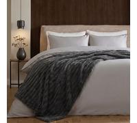 OHS Faux Fur Ribbed Fleece Throw Blanket Winter Warm Supersoft in Charcoal | Size: 125 cm x 150 cm OHS Charcoal 125 cm x 150 cm