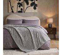 OHS Faux Fur Ribbed Fleece Throw Blanket Winter Warm Supersoft in Grey | Size: 125 cm x 150 cm OHS Grey 125 cm x 150 cm