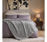 OHS Faux Fur Ribbed Fleece Throw Blanket Winter Warm Supersoft in Grey | Size: 200 cm x 240 cm OHS Grey 200 cm x 240 cm