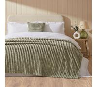 OHS Faux Fur Ribbed Fleece Throw Blanket Winter Warm Supersoft in Light Green | Size: 125 cm x 150 cm OHS Light Green 125 cm x 150 cm