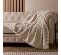 OHS Faux Fur Ribbed Fleece Throw Blanket Winter Warm Supersoft in Natural | Size: 125 cm x 150 cm OHS Natural 125 cm x 150 cm