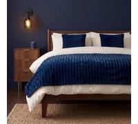 OHS Faux Fur Ribbed Fleece Throw Blanket Winter Warm Supersoft in Navy | Size: 200 cm x 240 cm OHS Navy 200 cm x 240 cm