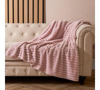 OHS Faux Fur Ribbed Fleece Throw Blanket Winter Warm Supersoft in Pink | Size: 125 cm x 150 cm OHS Pink 125 cm x 150 cm