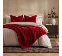 OHS Faux Fur Ribbed Fleece Throw Blanket Winter Warm Supersoft in Red | Size: 150 cm × 200 cm OHS Red 150 cm × 200 cm