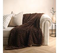 Ohs Faux Fur Ribbed Fleece Throw Over Bed Blanket Winter Warm Supersoft, Chocolate - 125 X 150Cm