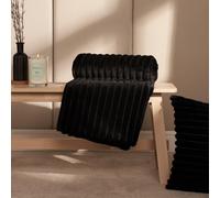 OHS Faux Fur Ribbed Fleece Throw Over Bed Blanket Winter Warm Supersoft in Black | Size: 120 cm x 150 cm OHS Black 120 cm x 150 cm