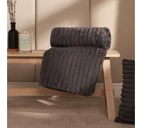OHS Faux Fur Ribbed Fleece Throw Over Bed Blanket Winter Warm Supersoft in Charcoal | Size: 120 cm x 150 cm OHS Charcoal 120 cm x 150 cm
