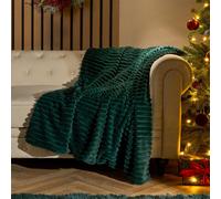 OHS Green Blanket Throw Faux Fur, Winter Warm Thick Ribbed Blanket for Bed Sofas Fleece Throws for Home Decorative Comfy Super Soft Couch Cover - Green Throw 125 x 150cm