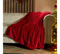 OHS Faux Fur Ribbed Fleece Throw Over Bed Blanket Winter Warm Supersoft in Red OHS Red