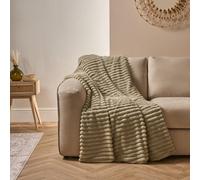OHS Faux Fur Ribbed Fleece Throw Over Bed Blanket Winter Warm Supersoft, Sage
