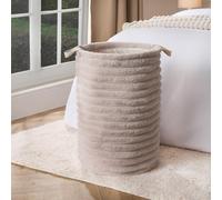 OHS Faux Fur Ribbed Laundry Basket Bag Folding Hamper With Handles