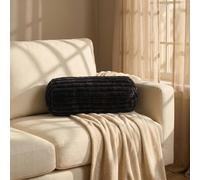 OHS Faux Fur Ribbed Round Bolster Cushion Neck Roll Pillow in Black OHS Black