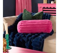 OHS Faux Fur Ribbed Round Bolster Cushion Neck Roll Pillow in Bright Pink OHS Bright Pink