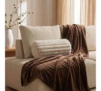 OHS Faux Fur Ribbed Round Bolster Cushion Neck Roll Pillow in Natural OHS Natural