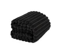 OHS Faux Fur Ribbed Throw Blanket for Sofa, Super Soft Cosy Warm Winter Thick Fleece Blanket for Bed Decorative Fluffy Double Bed Throws Over Sofas Couch, Black - 150 x 200cm