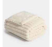 OHS Faux Fur Ribbed Throw Blanket for Sofa, Super Soft Cosy Warm Winter Thick Fleece Blanket for Bed Decorative Fluffy King Size Bed Throws Over Sofas Couch, Natural - 200 x 240cm
