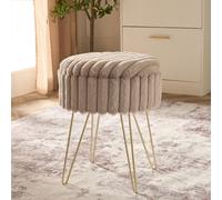 Ohs Faux Fur Stool Hairpin Ribbed Fleece Round Vanity Seat Cushioned Foot Rest Chair
