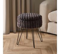 OHS Faux Fur Stool Hairpin Ribbed Fleece Round Vanity Seat Cushioned Foot Rest Chair in Charcoal OHS Charcoal