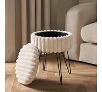 OHS Dressing Table Chair Faux Fur Ribbed Storage Vanity Stool with Hairpin Legs Stylish Storage Ottoman Foot Stool for Living Room or Bedroom, One Size-Cream