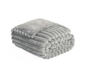 OHS Faux Fur Throw Grey Blanket, Winter Warm Thick Ribbed Fleece Blanket for Bed Sofa Settee Throw Blanket Decorative Comfy Single Bed Throw, 125 x 150cm
