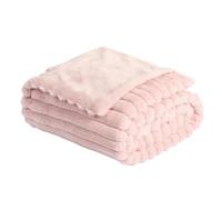 OHS Faux Fur Throw Pink Blanket, Winter Warm Thick Ribbed Fleece Blanket for Bed Sofa Settee Throw Blanket Decorative Comfy Single Bed Throw, 125 x 150cm, Blush Pink