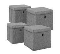 OHS Faux Linen Fabric Cube Storage Unit Boxes with Lid, Foldable Collapsible Cube Storage Box Bedroom Wardrobe Shelves Organiser Storage Baskets for Clothes Toys, Charcoal Grey 4 pack