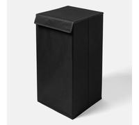 OHS Faux Linen Laundry Basket Folding Hamper Bag with Lid in Black OHS Black