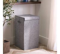 OHS Faux Linen Laundry Basket Folding Hamper Bag with Lid in Grey OHS Grey