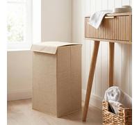 OHS Faux Linen Laundry Basket Folding Hamper Bag with Lid in Natural OHS Natural