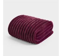 OHS Faux Ribbed Fleece Throw Blanket for Sofa, Soft Cosy Warm Winter Thick Fleece Blanket Over Bed Decorative Fluffy Single Bed Throws Girls Women Girls, Burgundy - 125 x 150cm