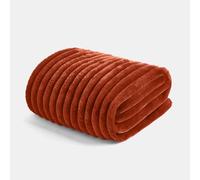 OHS Faux Ribbed Throw Blanket for Sofa, Soft Cosy Warm Winter Thick Fleece Blanket Over Bed Decorative Fluffy Single Bed Throws Gifts for Adults, Rust - 125 x 150cm