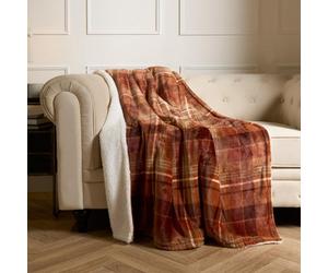 Ohs Felix Flannel Check Fleece Throw - Rust