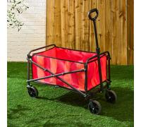 OHS Festival Trolley on Wheels Stripe, Folding Wagon Portable Camping Cart Collapsible Foldable Gardening Trolleys with Handle Camping Trolley for Outdoor Picnic Shopping Fishing, Orange/Pink