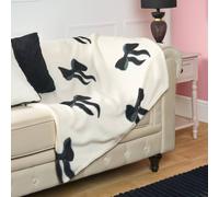 OHS Festive Bow Print Polar Fleece Soft Warm Throw Blanket in Black | Size: 120 cm x 150 cm OHS Black 120 cm x 150 cm