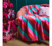 Ohs Festive Stripe Polar Fleece Throw Soft Lightweight Blanket - 120 X 150Cm - Multi