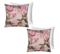 OHS Filled Cushion Covers 2 Pack Matte Velvet Floral Botanics, Ultra Soft Velvet Floral Design Pillowcases with Invisible Zipper For Sofa Bed Livingroom, Blush-45x45cm