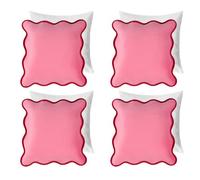 OHS Filled Cushion Covers Matte Velvet Scallop Edge, Soft Velvet Valentines Decoration Sofa Pillowcases 4 Pack with Hidden Zipper For Livingroom Bed, Pink/Red - 45x45cm