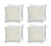 OHS Filled Cushions with Covers 4 Pack, Super Soft Decorative Tufted Arch Design Neutral Stone Throw Pillows with Hidden Zipper Sofa Cushion Inserts with Covers, 45x45cm