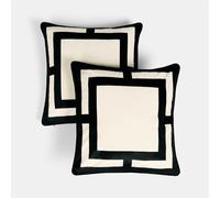 OHS Filled Cushions with Covers 45 x 45cm Set of 2 Square Print Soft Decorative Matte Velvet Throw Pillow Cover with Invisible Zipper Sofa Cushions with Inserts for Living Room Bedroom, Monochrome