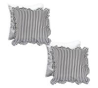 OHS Filled Cushions with Covers 45 x 45cm Set of 2 Stripe, Soft Comfy Frill Edge Throw Pillow Covers with Invisible Zipper Sofa Cushions for Bedroom Living Room, Monochrome