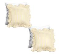 OHS Filled Cushions with Covers 45 x 45cm Set of 2 Stripe, Soft Comfy Frill Edge Throw Pillow Covers with Invisible Zipper Sofa Cushions for Bedroom Living Room, Lemon