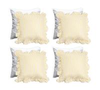 OHS Filled Cushions with Covers 45 x 45cm Set of 4 Stripe, Soft Comfy Frill Edge Throw Pillow Covers with Invisible Zipper Sofa Cushions for Bedroom Living Room, Lemon