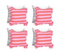 OHS Filled Cushions with Covers 45 x 45cm Striped Decorative Square Throw Pillow Cover with Frill Edges & Invisible Zipper Sofa Cushions with Covers 4 Pack for Living Room Bedroom, Red/Pink