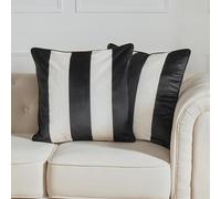 OHS Filled Cushions with Covers Black & White Stripe Print, Super Soft Matte Velvet Decorative Throw Pillows with Hidden Zipper 2 Pack Sofa Cushion Inserts with Covers, Mono-45x45cm