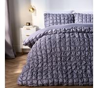 OHS Filled Seersucker Duvet Cover with Pillowcase Bedding Set in Grey | Size: Double OHS Grey Double